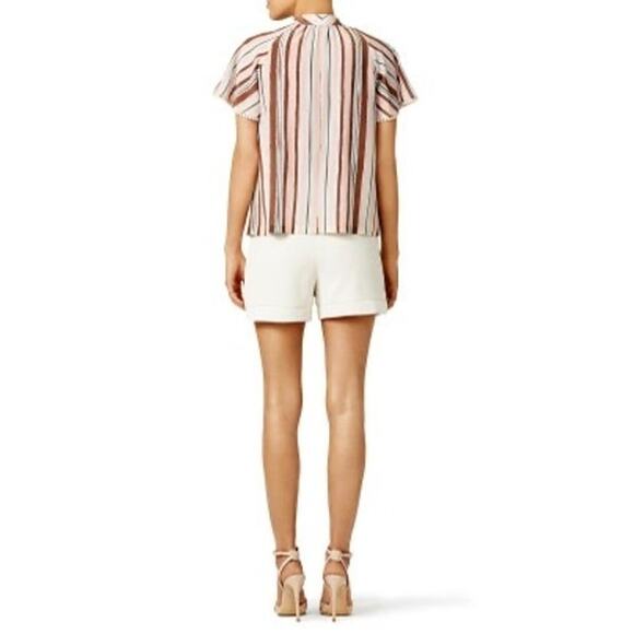 RAOUL Pink Brown Striped Printed 100% Silk Tie Neck Woven Raffaella Blouse Size2 - Picture 2 of 11